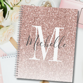 Girly Rose Gold Blush Pink Glitter Monogram Name ノートブック