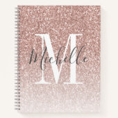 Girly Rose Gold Blush Pink Glitter Monogram Name ノートブック (正面)