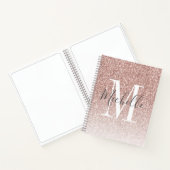 Girly Rose Gold Blush Pink Glitter Monogram Name ノートブック (内部)
