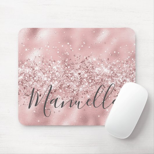 Girly Rose Gold Glitter Custom Name Monogram マウスパッド (マウス)