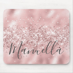 Girly Rose Gold Glitter Custom Name Monogram マウスパッド