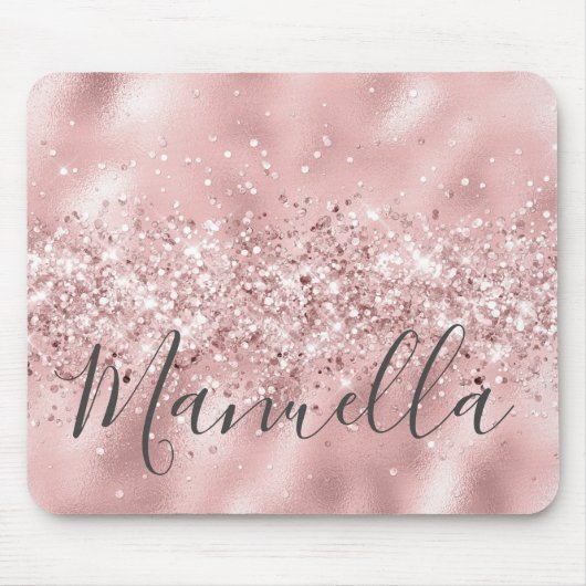 Girly Rose Gold Glitter Custom Name Monogram マウスパッド (正面)