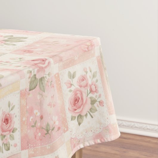 Girly Rustic Pink Quilt Floral Patchwork Pattern テーブルクロス (インサイチュ)