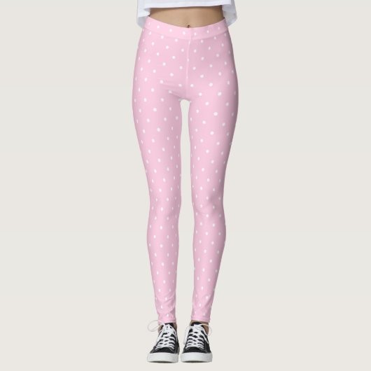 Girly small white polka dots on pale pink Leggings レギンス (正面)