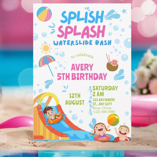 Girly Splish Splash Birthday Pool Party Birthday 招待状