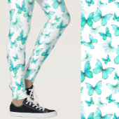 Girly teal butterfly whimsical patterned レギンス