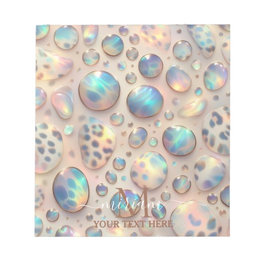 Girly Trendy Opal Leopard Print Monogram ノートパッド (正面)