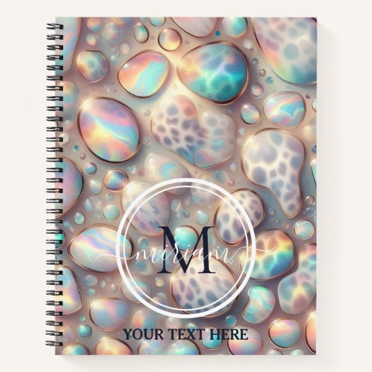 Girly Trendy Opal Leopard Print Monogram ノートブック (正面)