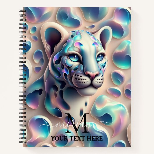 Girly Trendy Opal Leopard Print Monogram ノートブック (正面)