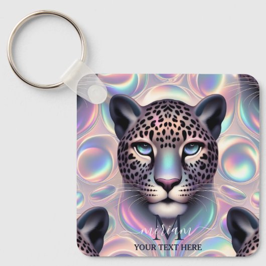 Girly Trendy Opal Leopard Print Monogram Softcover キーホルダー (正面)