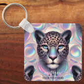 Girly Trendy Opal Leopard Print Monogram Softcover キーホルダー (正面)