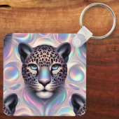 Girly Trendy Opal Leopard Print Monogram Softcover キーホルダー (裏面)