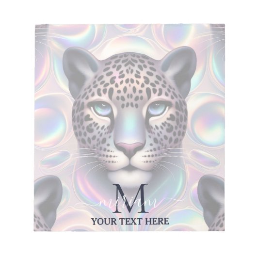 Girly Trendy Opal Leopard Print Monogram Softcover ノートパッド (正面)