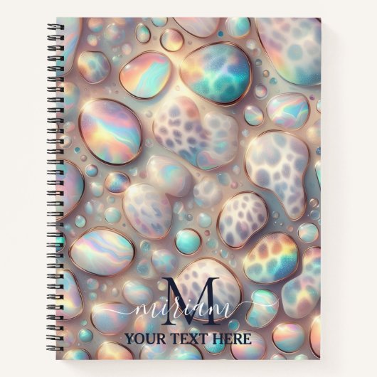 Girly Trendy Opal Leopard Print Monogram Softcover ノートブック (正面)