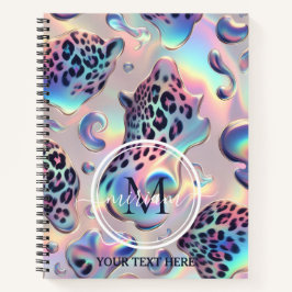 Girly Trendy Opal Leopard Print Monogram Softcover ノートブック