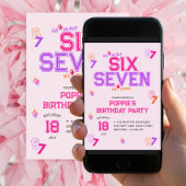 Girly Varsity Pink Purple 6 7 Meme Birthday Party 招待状