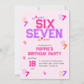 Girly Varsity Pink Purple 6 7 Meme Birthday Party 招待状 (正面)