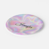 Girly Vibrant Pastel Holographic Swirl Design      ペーパープレート (アングル)