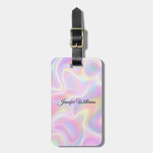 Girly Vibrant Pastel Holographic Swirl Design      ラゲッジタグ (正面縦)