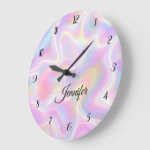 Girly Vibrant Pastel Holographic Swirl Design ラージ壁時計 (傾斜)
