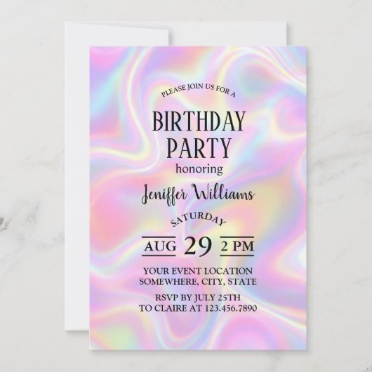 Girly Vibrant Pastel Holographic Swirl Design 招待状 (正面)
