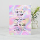 Girly Vibrant Pastel Holographic Swirl Design 招待状 (スタンド正面)