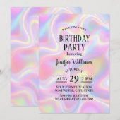 Girly Vibrant Pastel Holographic Swirl Design 招待状 (正面/裏面)
