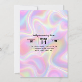 Girly Vibrant Pastel Holographic Swirl Design      招待状