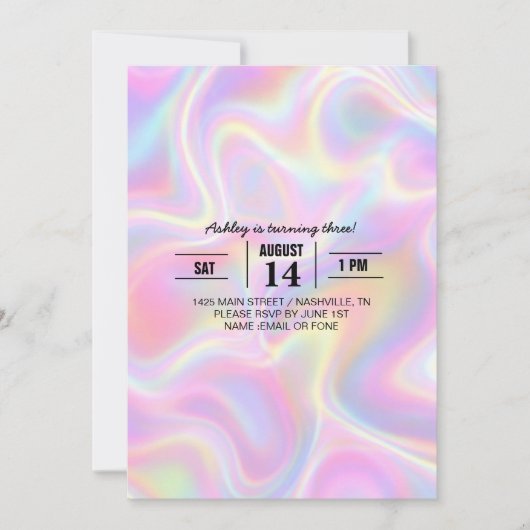 Girly Vibrant Pastel Holographic Swirl Design 招待状 (正面)
