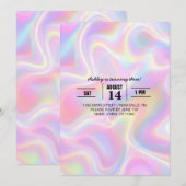 Girly Vibrant Pastel Holographic Swirl Design 招待状 (正面/裏面)