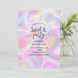 Girly Vibrant Pastel Holographic Swirl Design      招待状