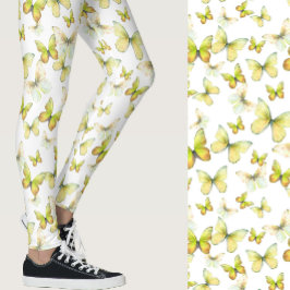 Girly yellow butterfly whimsical patterned レギンス