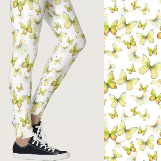 Girly yellow butterfly whimsical patterned レギンス
