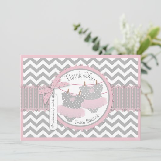 Girslのチュチュのシェブロンの対のプリントは感謝していしています サンキューカード (スタンド正面)