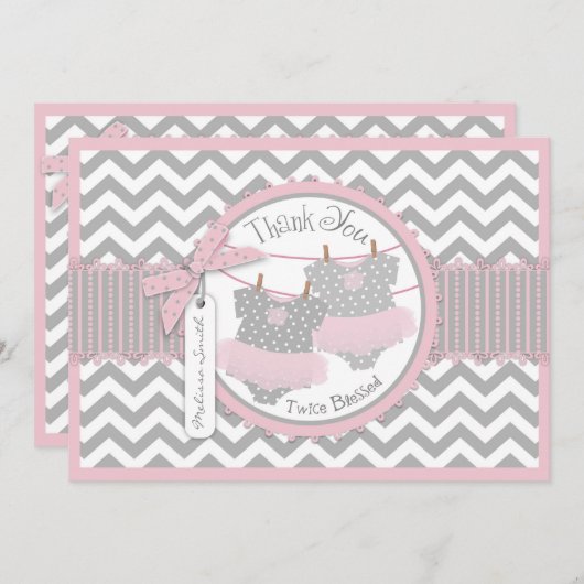 Girslのチュチュのシェブロンの対のプリントは感謝していしています サンキューカード (正面/裏面)