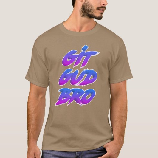 Git Gud Bro 白アウトライン 少年 Tシャツ (正面)