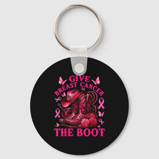 Give Breast Cancer The Boot Cowgirl Cancer Awarene キーホルダー (正面)