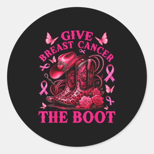 Give Breast Cancer The Boot Cowgirl Cancer Awarene ラウンドシール (正面)