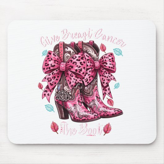 Give Breast Cancer The Boot Nk Cowgirl Western Tee マウスパッド (正面)