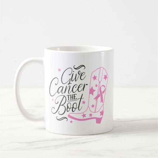 Give Breast Cancer The Boot Pink Ribbon Awareness コーヒーマグカップ (左)