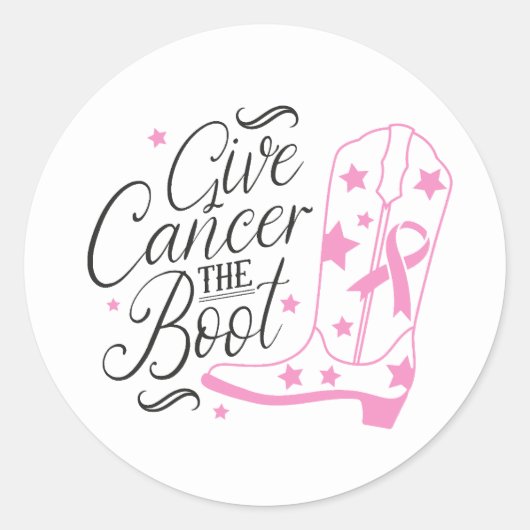 Give Breast Cancer The Boot Pink Ribbon Awareness ラウンドシール (正面)