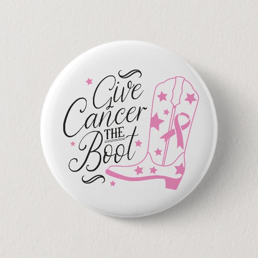 Give Breast Cancer The Boot Pink Ribbon Awareness 缶バッジ (正面)