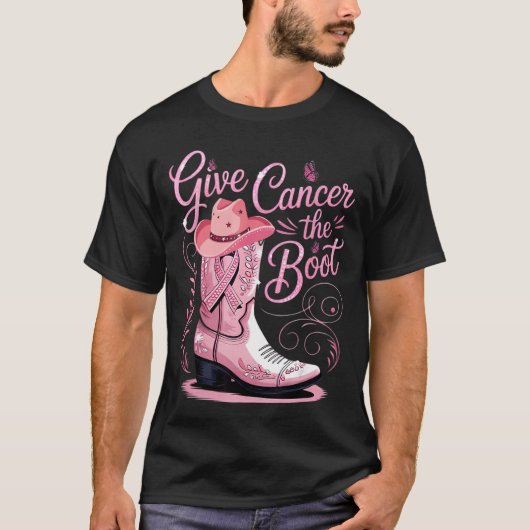 Give Breast Cancerhe Boot Pink Ribbon Western Cowb Tシャツ (正面)
