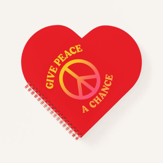 'Give Peace a Chance' Heart-shaped Spiral Notebook ノートブック (正面)