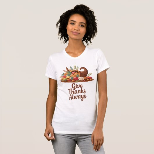 Give Thanks Always Thanksgiving Cornucopia Harvest Tシャツ (正面フル)