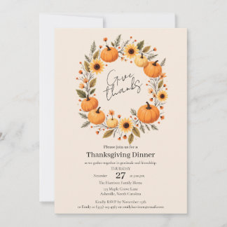 Give Thanks Autumn Wreath Thanksgiving Invitation セーブザデート
