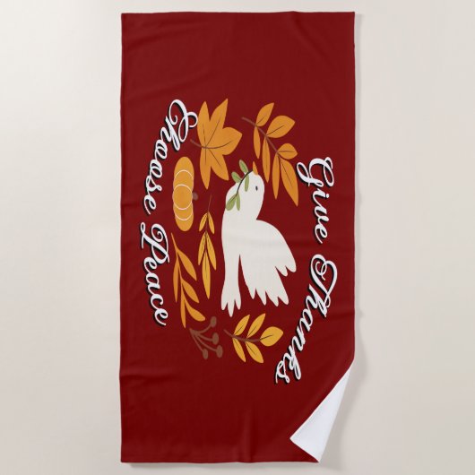 'Give Thanks, Choose Peace' Beach Towel ビーチタオル (正面)