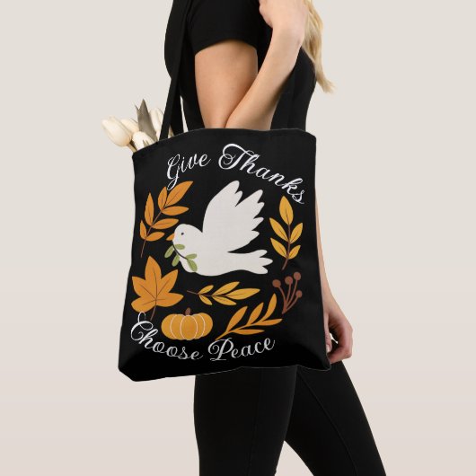 'Give Thanks, Choose Peace' Shoulder Tote トートバッグ (クローズアップ)