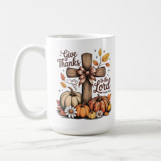 Give Thanks Christian Cross Fall Pumpkins コーヒーマグカップ (左)
