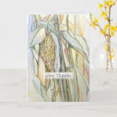 Give Thanks Cornstalk Autumn Happy Thanksgiving カード (黄色い花)